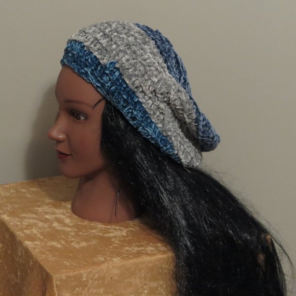 HANDMADE Soft Blue Gray Teal Slouchy Crocheted Hat - Picture 6 of 8